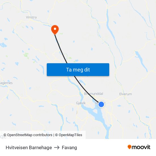 Hvitveisen Barnehage to Favang map