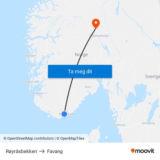 Røyråsbekken to Favang map