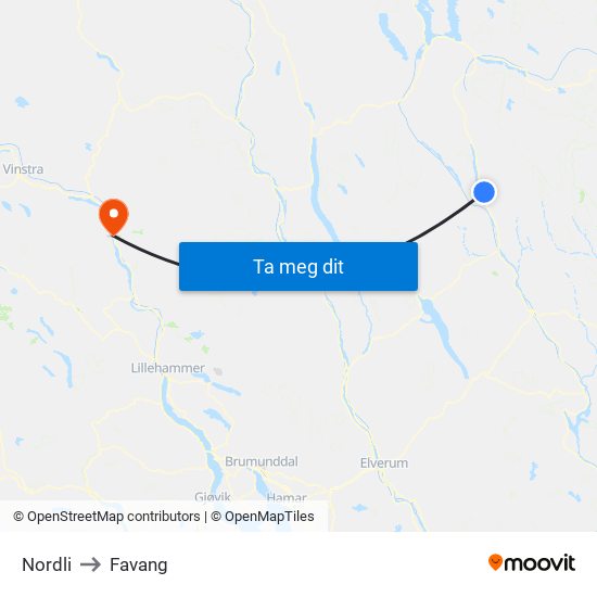 Nordli to Favang map