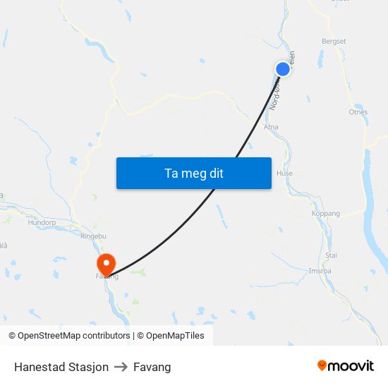 Hanestad Stasjon to Favang map