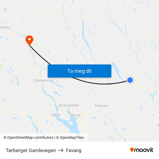 Tørberget Gamlevegen to Favang map