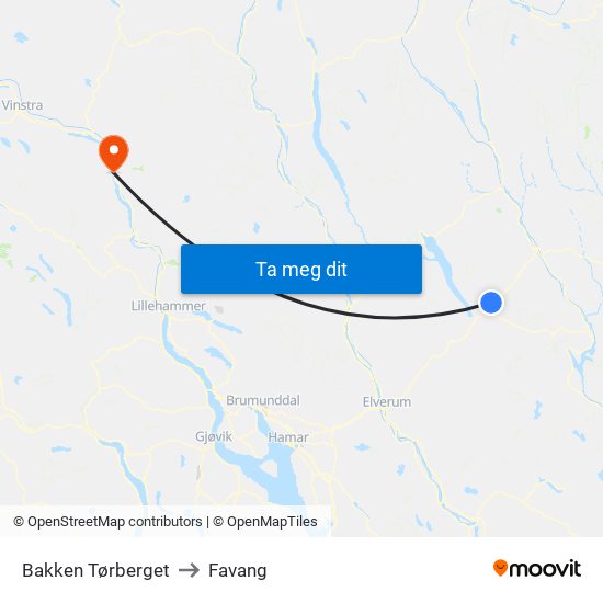 Bakken Tørberget to Favang map