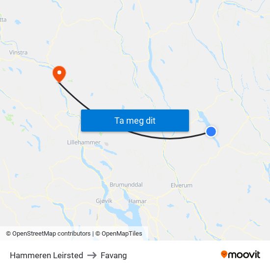 Hammeren Leirsted to Favang map