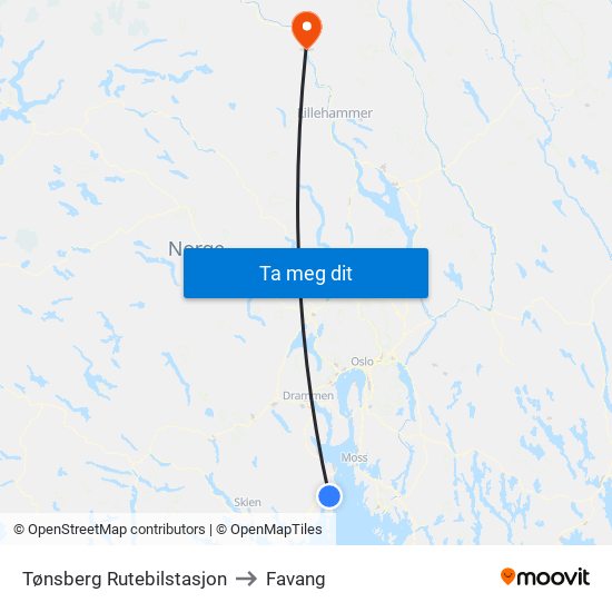 Tønsberg Rutebilstasjon to Favang map