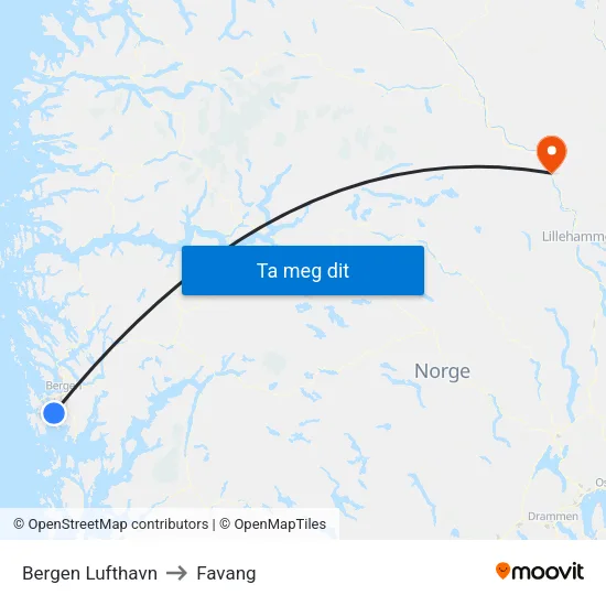 Bergen Lufthavn to Favang map