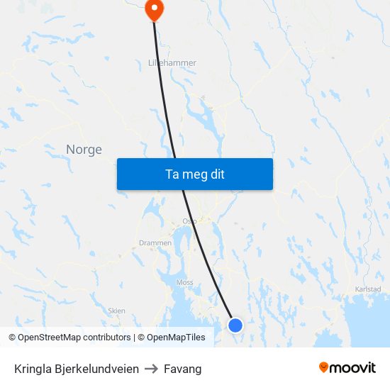 Kringla Bjerkelundveien to Favang map