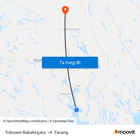 Tribunen Rabekkgata to Favang map