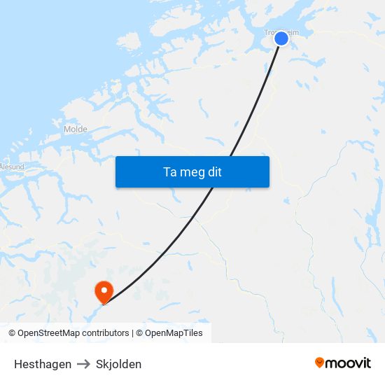 Hesthagen to Skjolden map