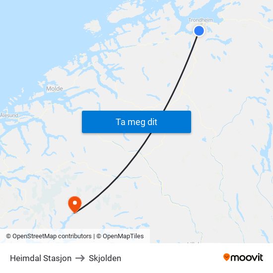 Heimdal Stasjon to Skjolden map