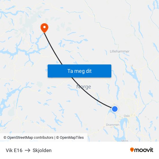 Vik E16 to Skjolden map