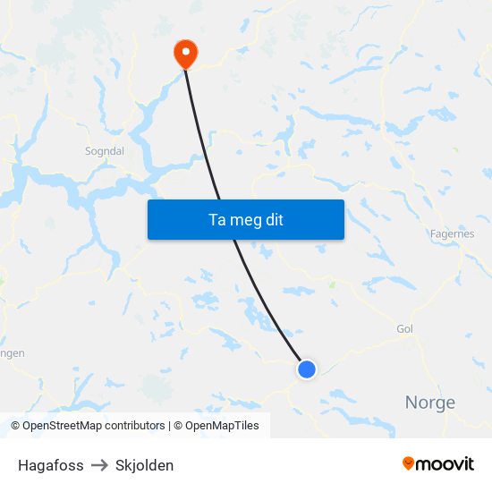 Hagafoss to Skjolden map