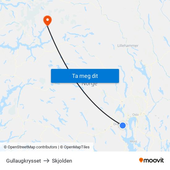 Gullaugkrysset to Skjolden map