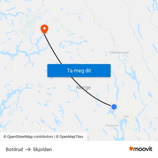 Botilrud to Skjolden map