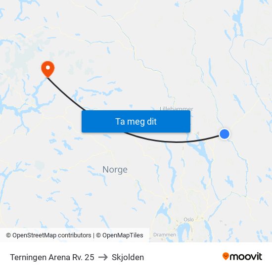 Terningen Arena Rv. 25 to Skjolden map