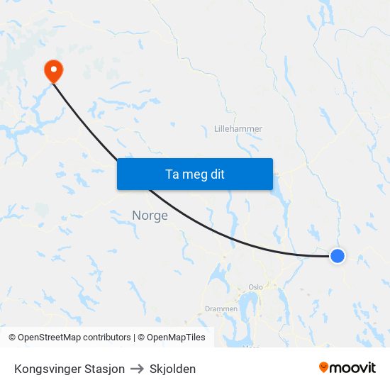 Kongsvinger Stasjon to Skjolden map