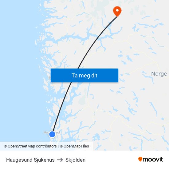 Haugesund Sjukehus to Skjolden map