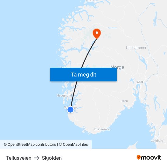 Tellusveien to Skjolden map