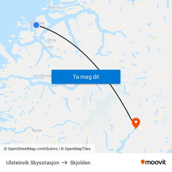 Ulsteinvik Skysstasjon to Skjolden map