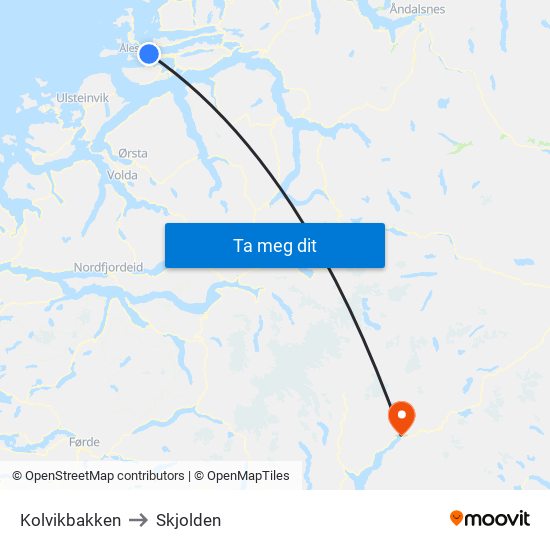 Kolvikbakken to Skjolden map