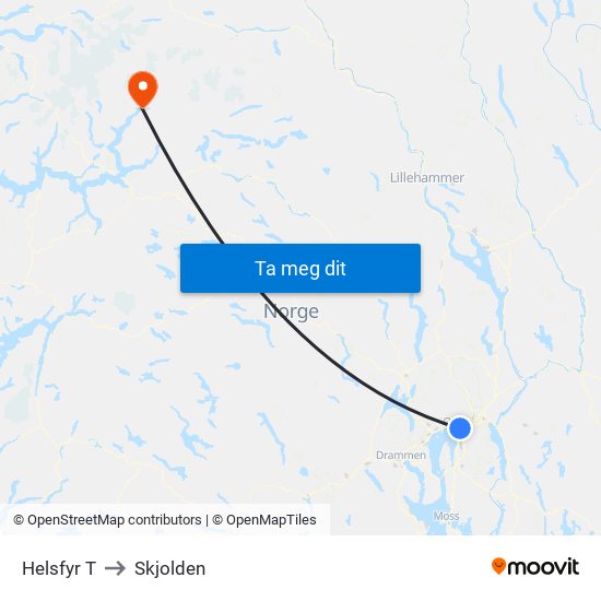 Helsfyr T to Skjolden map