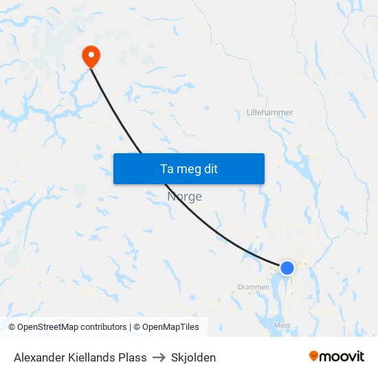 Alexander Kiellands Plass to Skjolden map