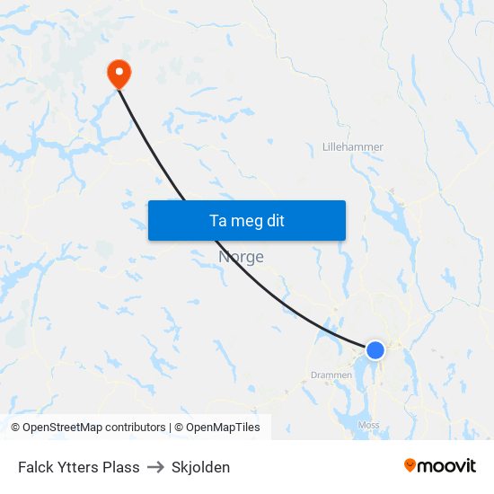 Falck Ytters Plass to Skjolden map