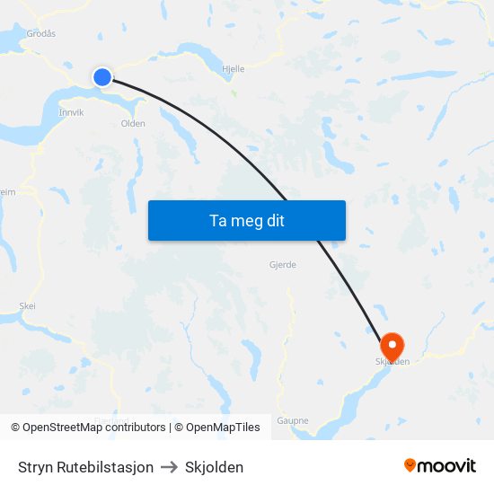 Stryn Rutebilstasjon to Skjolden map