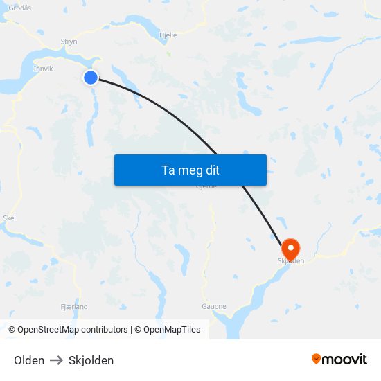 Olden to Skjolden map