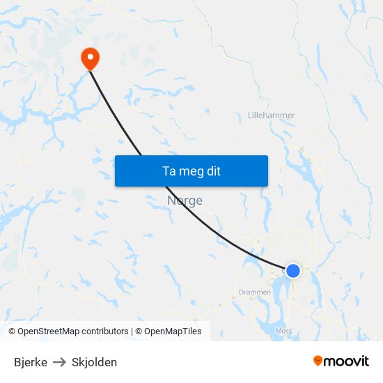 Bjerke to Skjolden map