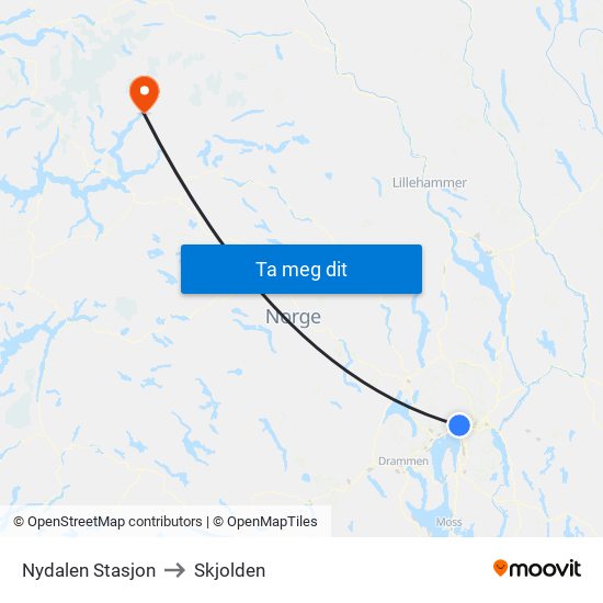 Nydalen Stasjon to Skjolden map