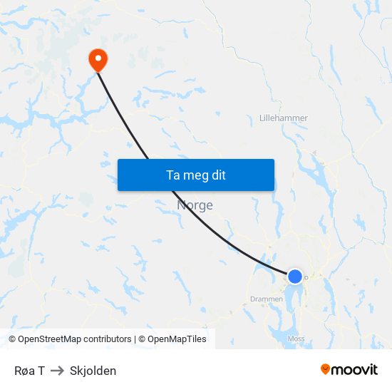 Røa T to Skjolden map