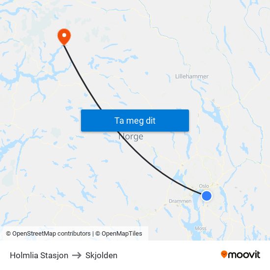 Holmlia Stasjon to Skjolden map
