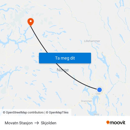 Movatn Stasjon to Skjolden map
