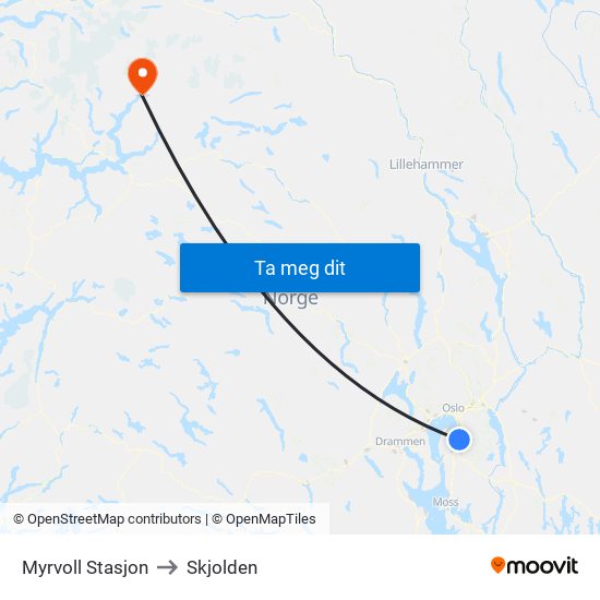 Myrvoll Stasjon to Skjolden map