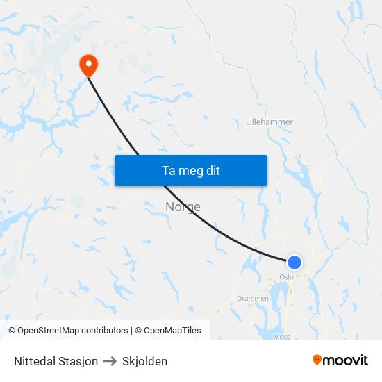 Nittedal Stasjon to Skjolden map