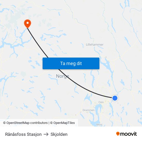 Rånåsfoss Stasjon to Skjolden map