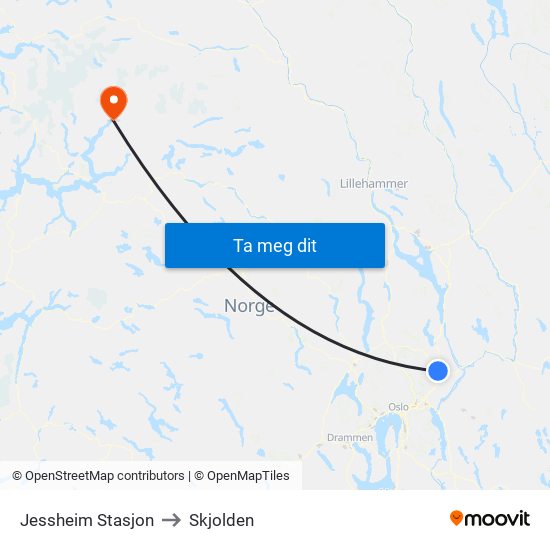 Jessheim Stasjon to Skjolden map