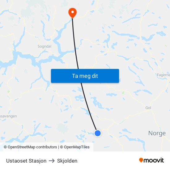 Ustaoset Stasjon to Skjolden map