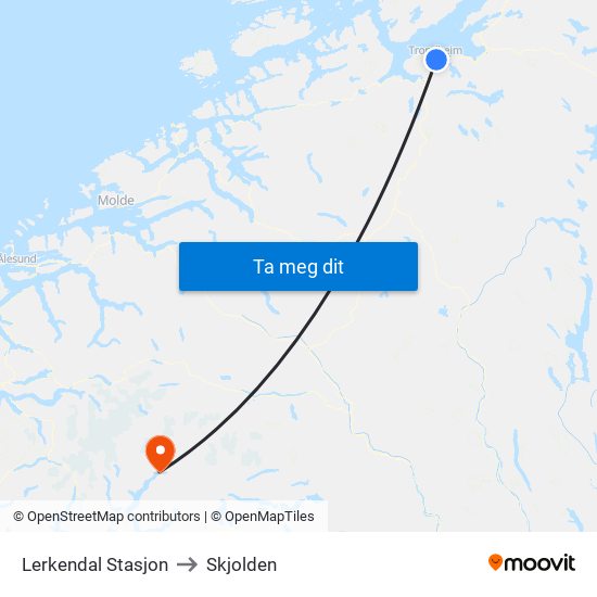 Lerkendal Stasjon to Skjolden map