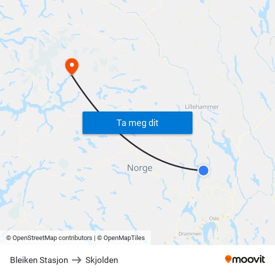 Bleiken Stasjon to Skjolden map