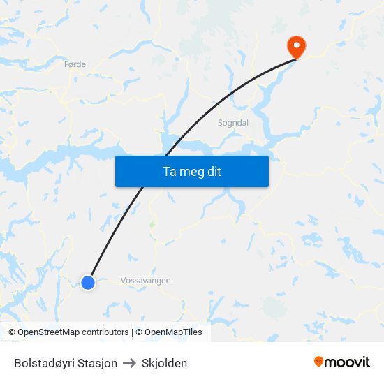 Bolstadøyri Stasjon to Skjolden map