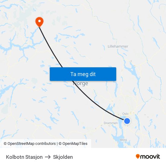 Kolbotn Stasjon to Skjolden map