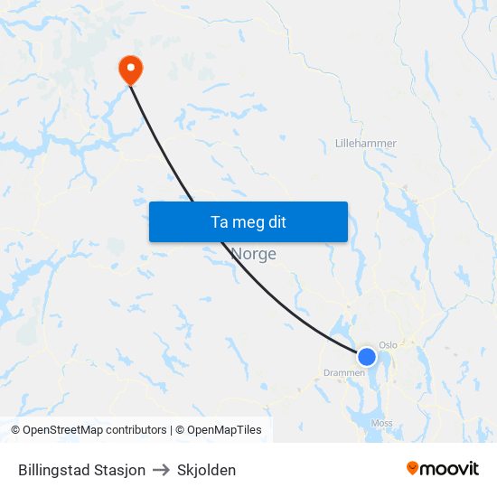 Billingstad Stasjon to Skjolden map