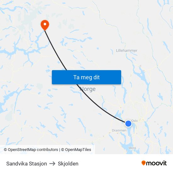 Sandvika Stasjon to Skjolden map