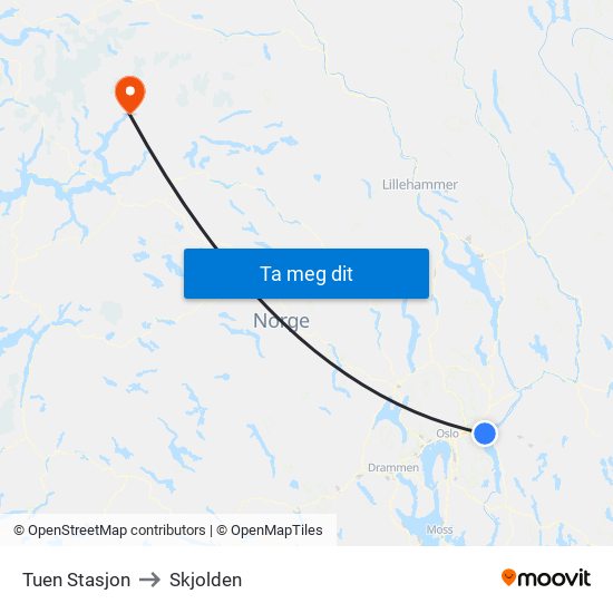 Tuen Stasjon to Skjolden map