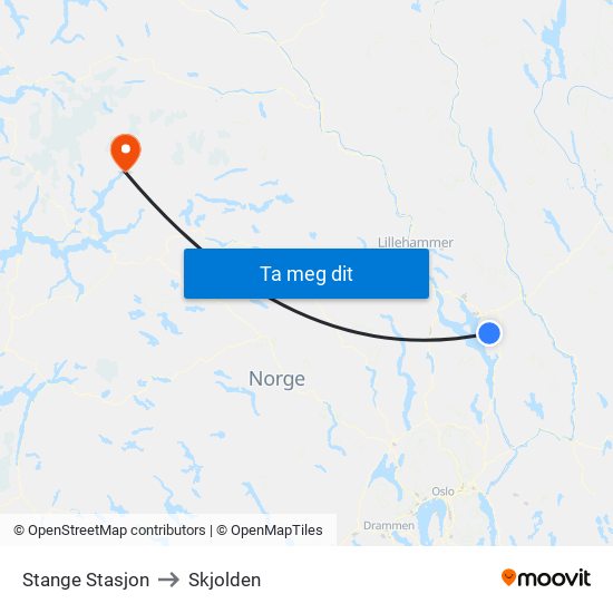 Stange Stasjon to Skjolden map