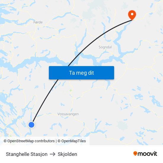 Stanghelle Stasjon to Skjolden map