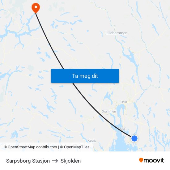 Sarpsborg Stasjon to Skjolden map