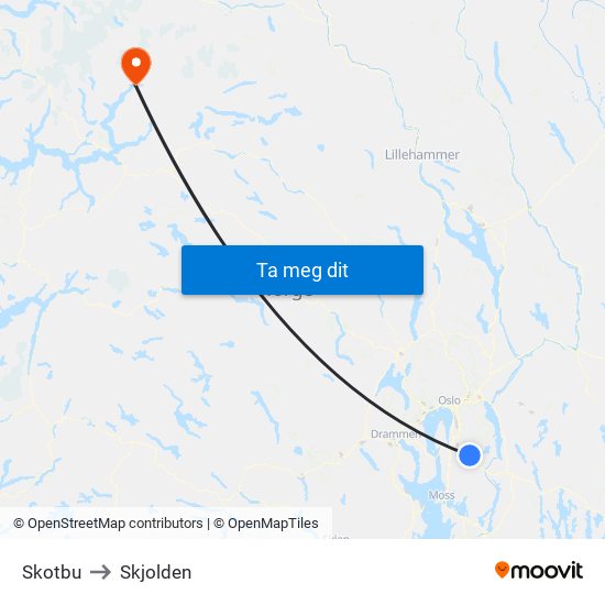 Skotbu to Skjolden map