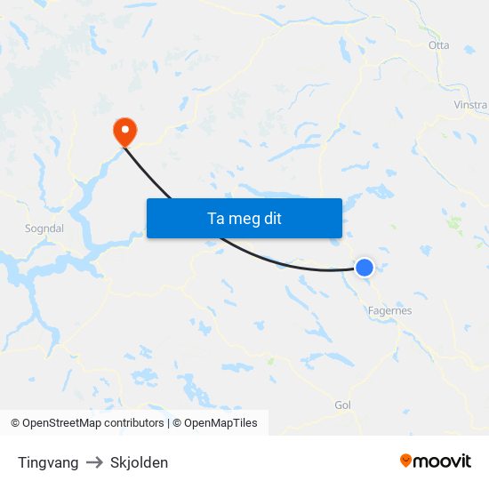 Tingvang to Skjolden map